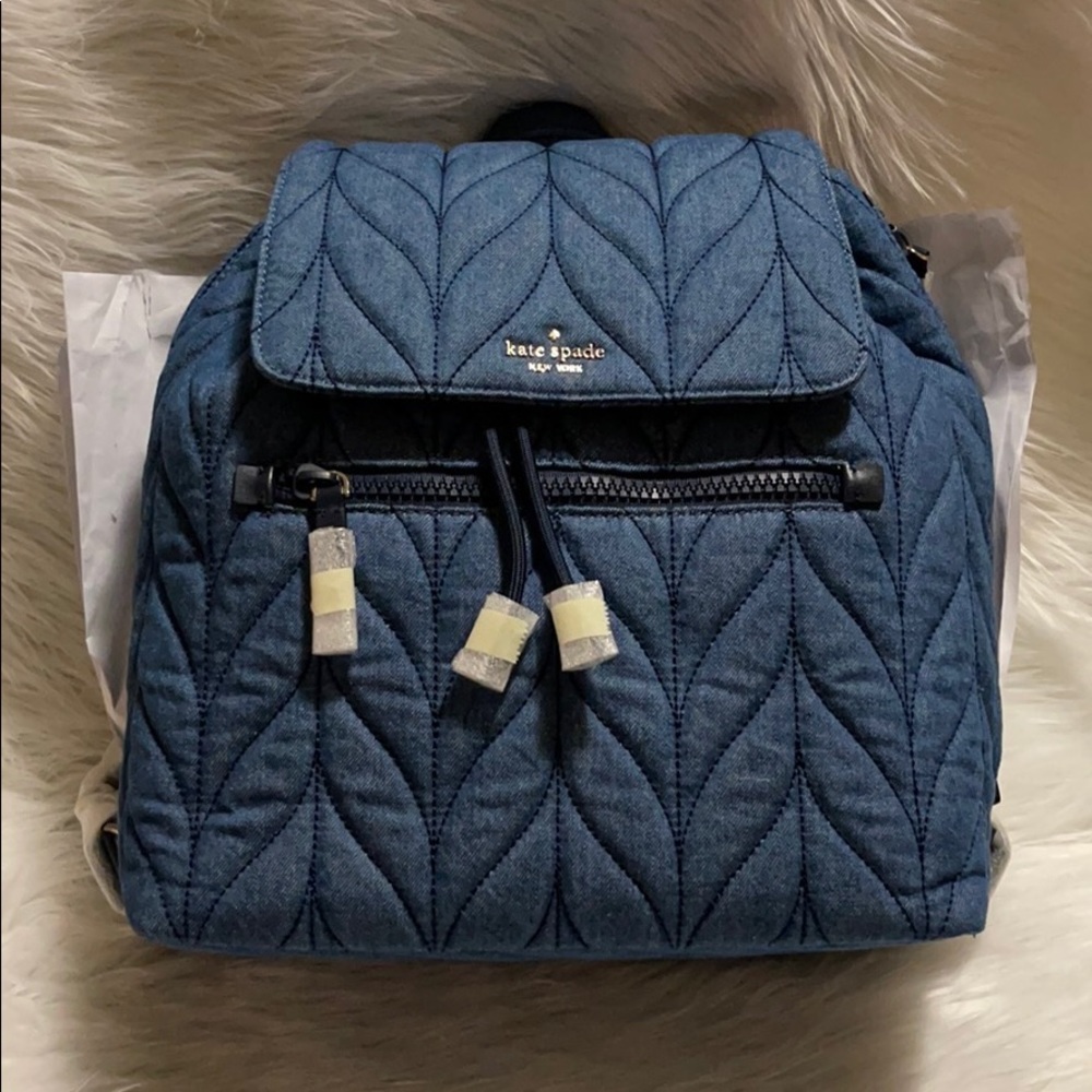 Kate spade large Ellie denim quilted flap backpack